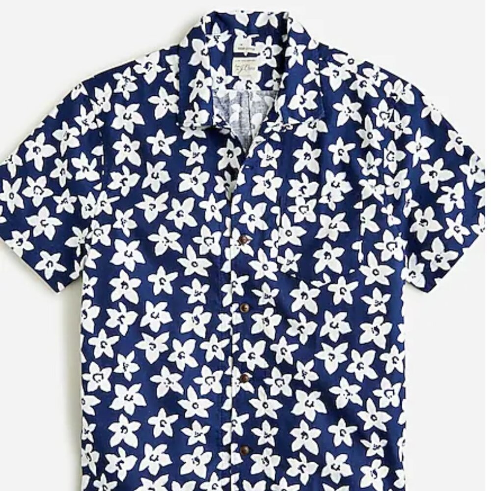 Short Sleeve Camp Collar Shirt in Cotton Hemp
